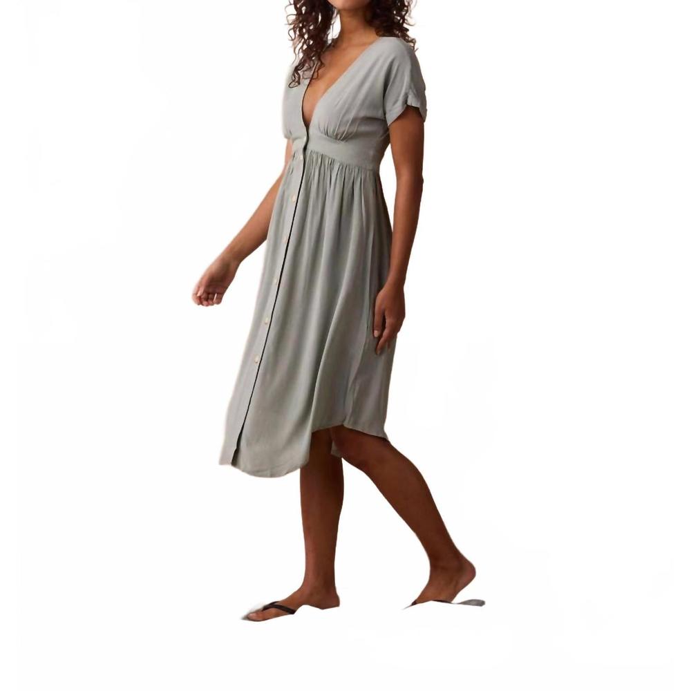 NEW THE NORMAL BRAND deep v-neck button dress in juniper - Picture 3 of 3